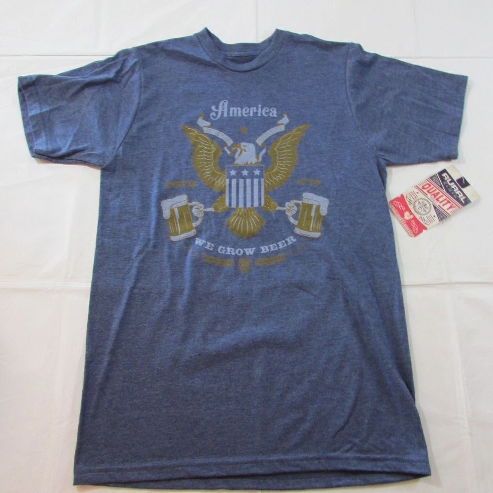 Rural Cloth Men's Short Sleeve America Beer Eagle Graphic T-Shirt - Navy